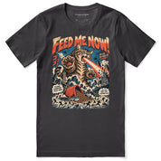 Feed Me Now Cat T-Shirt — Dark Grey flat lay