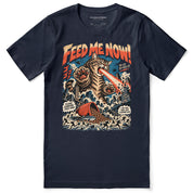 Feed Me Now Cat T-Shirt — Navy flat lay