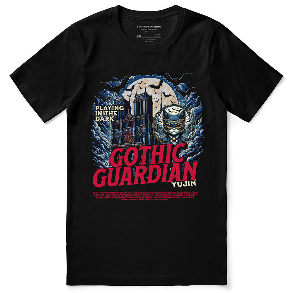 Gothic Guardian Cat T-Shirt | Yūjin Japanese Anime Streetwear Clothing