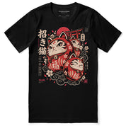 Good Fortune Maneki Cat T-Shirt — Black flat lay
