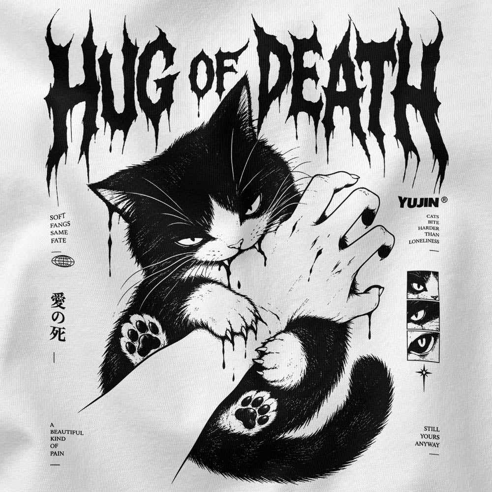 Hug of Death Cat T-Shirt — white closeup