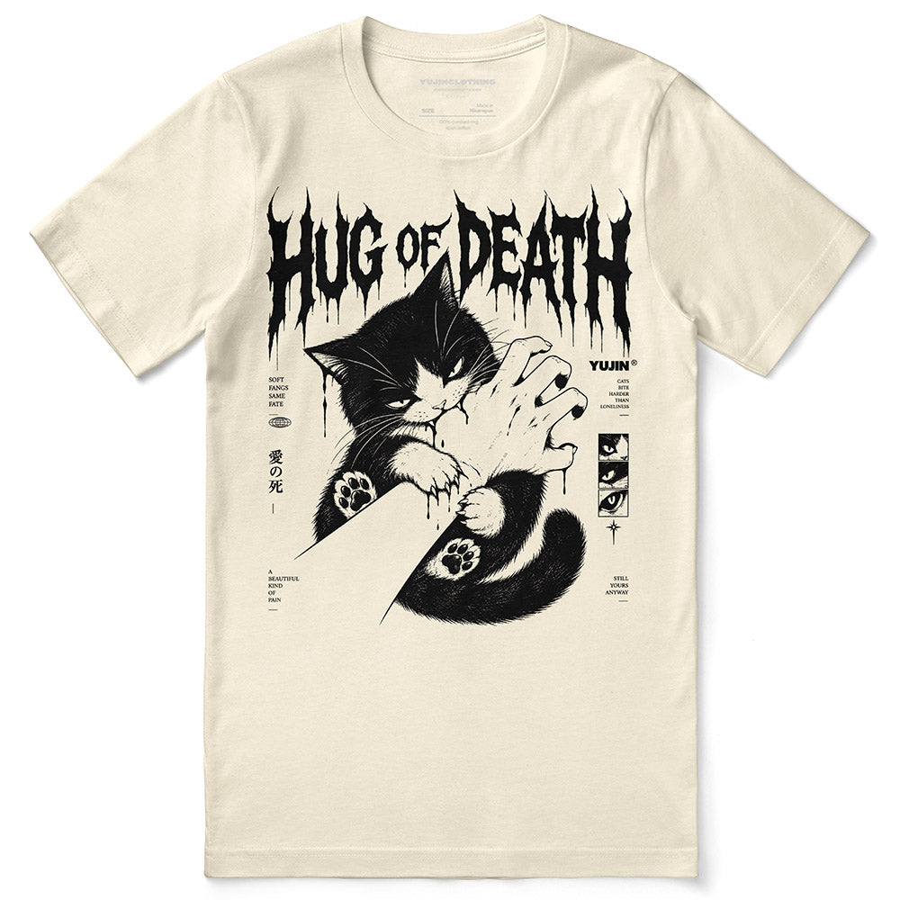 Hug of Death Cat T-Shirt — natural flat lay