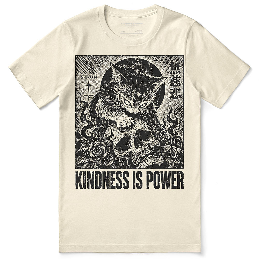 Kindness Is Power Cat T-Shirt in Natural - front flat lay