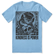 Kindness Is Power Cat T-Shirt in Ocean Blue - front flat lay