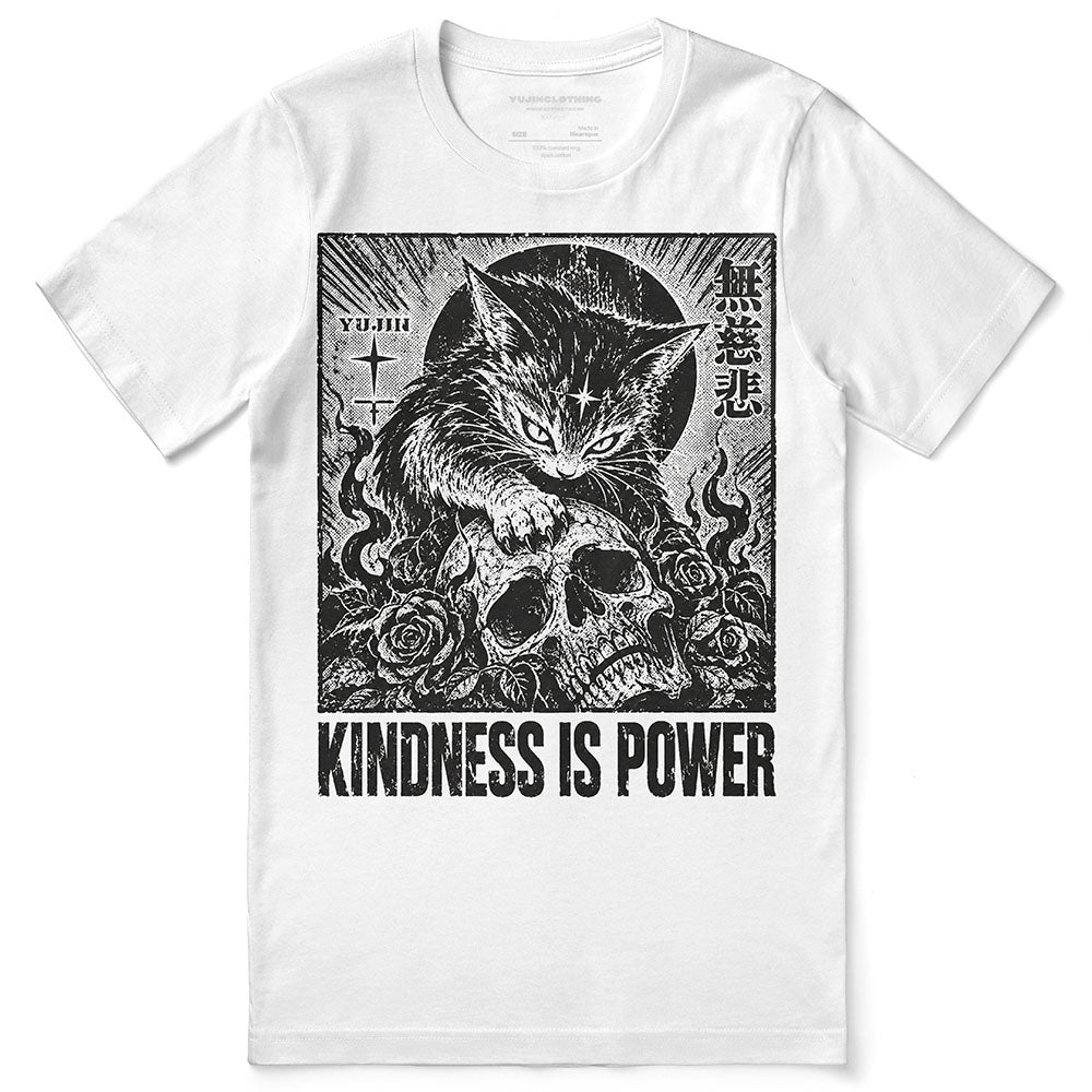 Kindness Is Power Cat T-Shirt in White - front flat lay