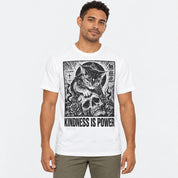Male model wearing Kindness Is Power Cat T-Shirt in White