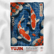 Close-up of Kohaku Koi Fish T-Shirt artwork on White