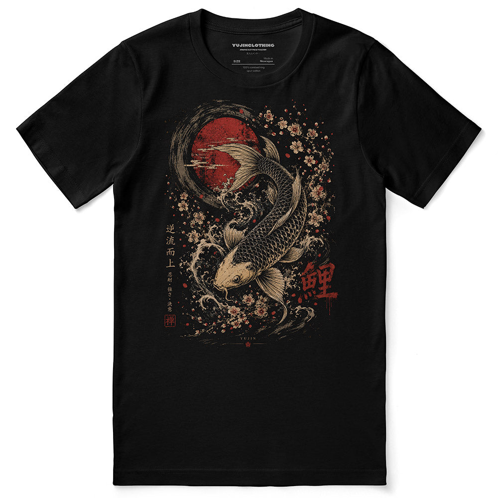 Koi Zen Fish T-Shirt — black flat