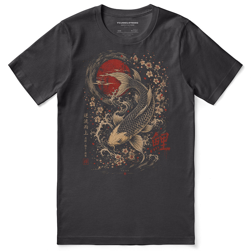 Koi Zen Fish T-Shirt — dark grey flat