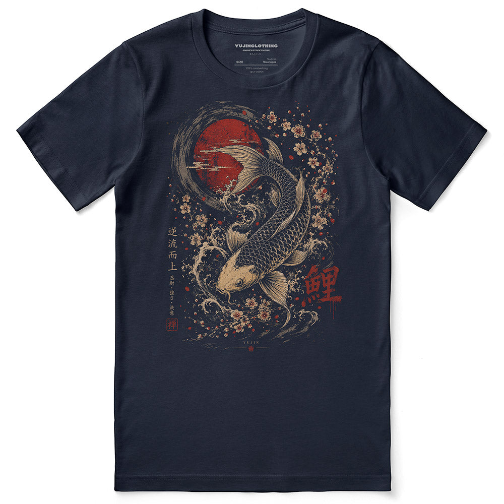 Koi Zen Fish T-Shirt — navy flat