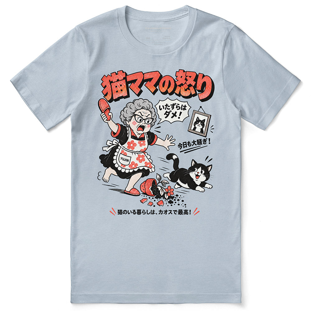 Manga Mayhem Cat T-Shirt — Light Blue front flat lay