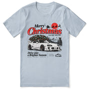 Merry Christmas Retro Car T-Shirt — Light Blue flat lay