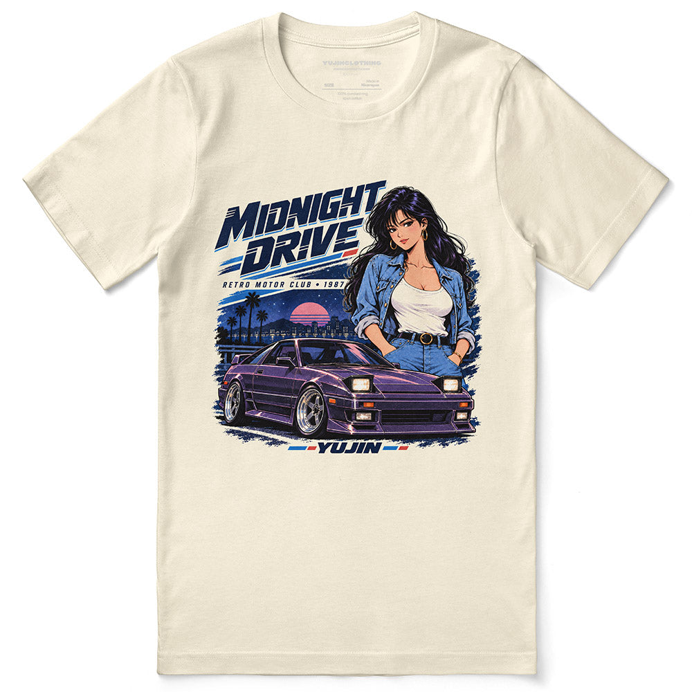 Midnight Drive Car T-Shirt in Natural - front flat lay