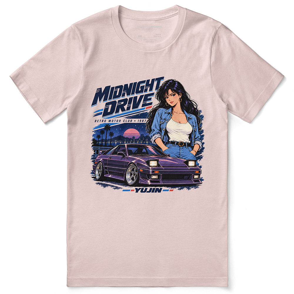 Midnight Drive Car T-Shirt in Soft Pink - front flat lay