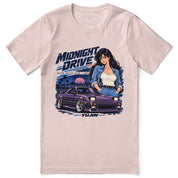 Midnight Drive Car T-Shirt in Soft Pink - front flat lay