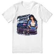 Midnight Drive Car T-Shirt in White - front flat lay