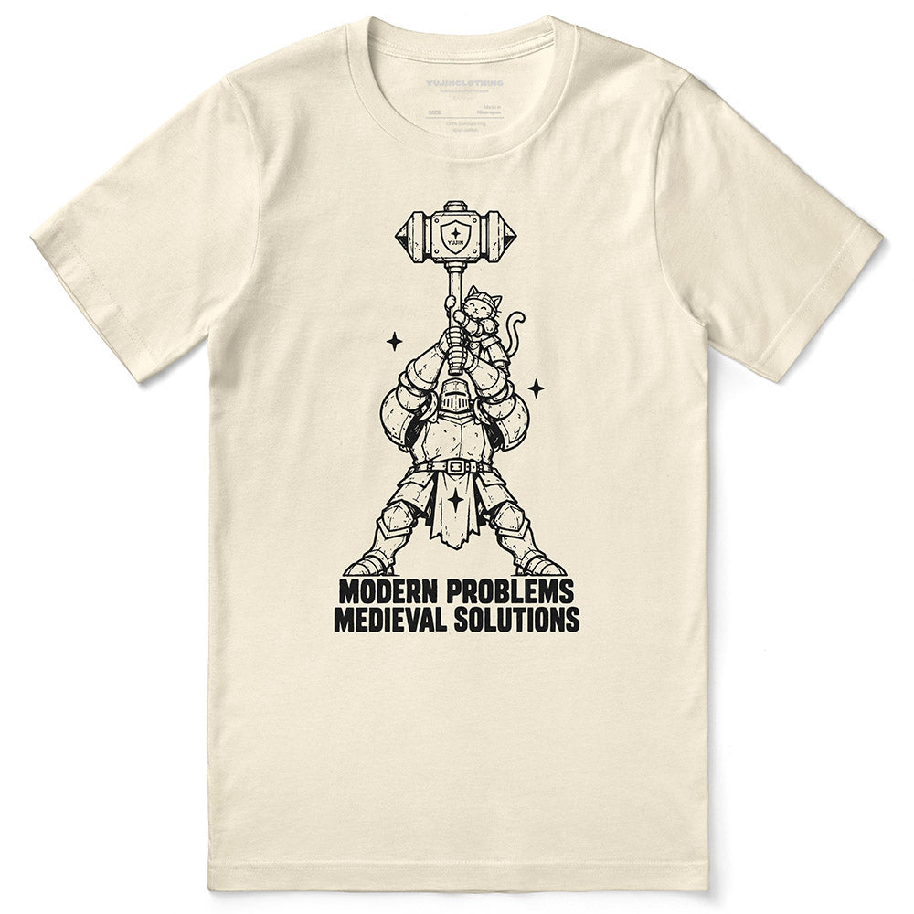 Modern Problems Medieval Solutions Cat T-Shirt in natural - front flat lay