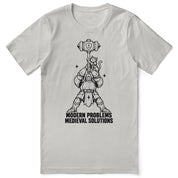 Modern Problems Medieval Solutions Cat T-Shirt in silver - front flat lay