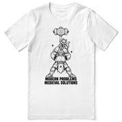 Modern Problems Medieval Solutions Cat T-Shirt in white - front flat lay