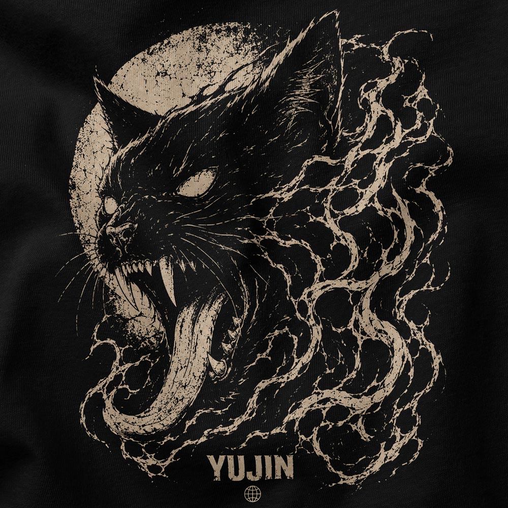Moonfire Cat T-Shirt — black closeup