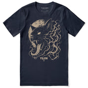 Moonfire Cat T-Shirt — navy flat lay