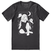 Moonlit Nightscape Anime T-Shirt in Dark Grey - front flat lay