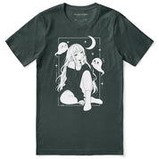 Moonlit Nightscape Anime T-Shirt in Forest - front flat lay
