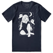 Moonlit Nightscape Anime T-Shirt in Navy - front flat lay