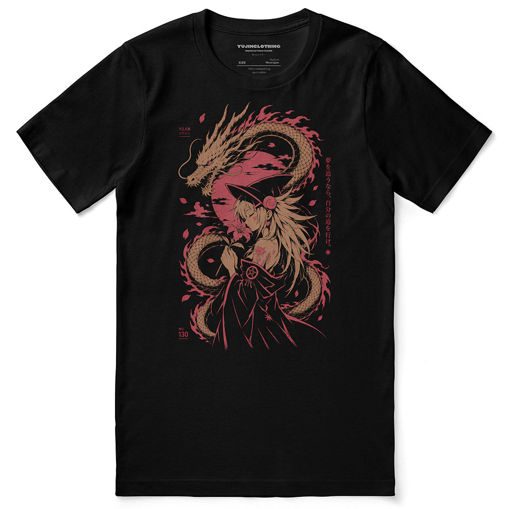 Moonlit Pact Dragon T-Shirt in Black - front flat lay