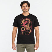 Male model wearing Moonlit Pact Dragon T-Shirt in Black