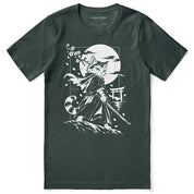 Moonlit Samurai Cat T-Shirt in Forest - front flat lay