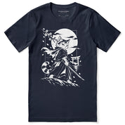 Moonlit Samurai Cat T-Shirt in Navy - front flat lay
