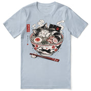 Nap First Noodles Later Cat T-Shirt — Light Blue flat lay