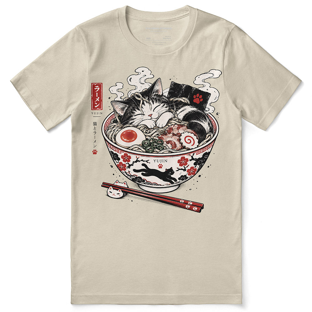 Nap First Noodles Later Cat T-Shirt — Soft Cream flat lay
