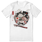 Nap First Noodles Later Cat T-Shirt — White flat lay