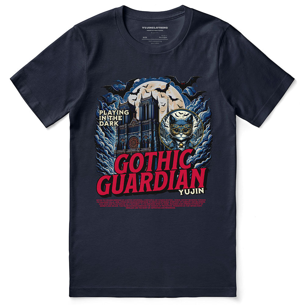 Gothic Guardian Cat T-Shirt | Yūjin Japanese Anime Streetwear Clothing