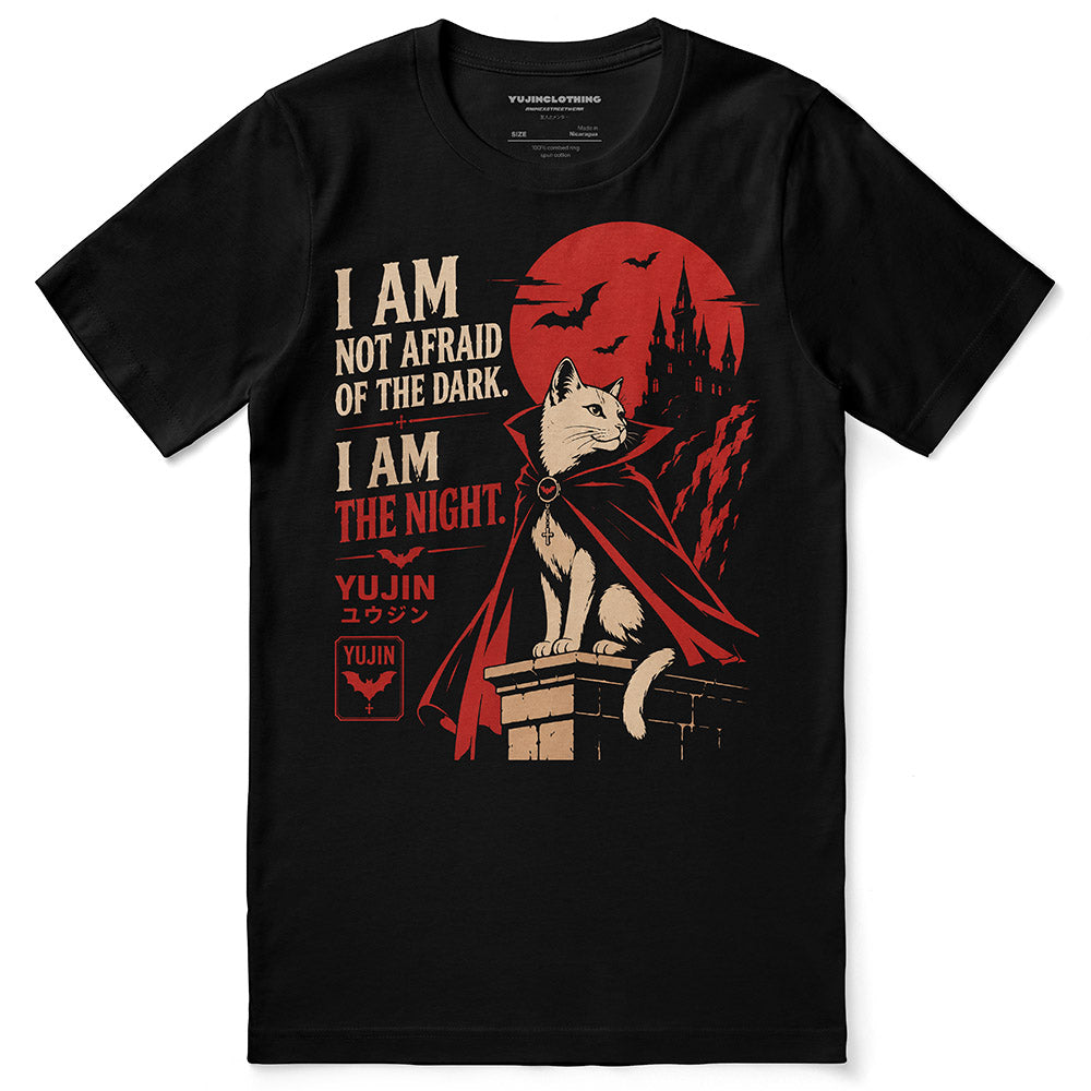 Night Sovereign Cat T-Shirt — black flat lay