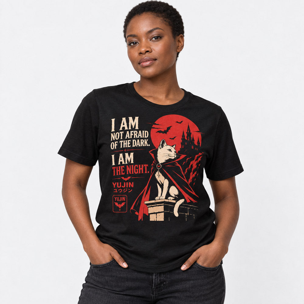 Night Sovereign Cat T-Shirt — female lifestyle