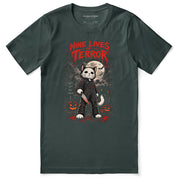 Nine Lives of Terror Cat T-Shirt — forest front flat lay