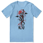 Nine Lives Ronin Cat T-Shirt in Ocean Blue - front flat lay