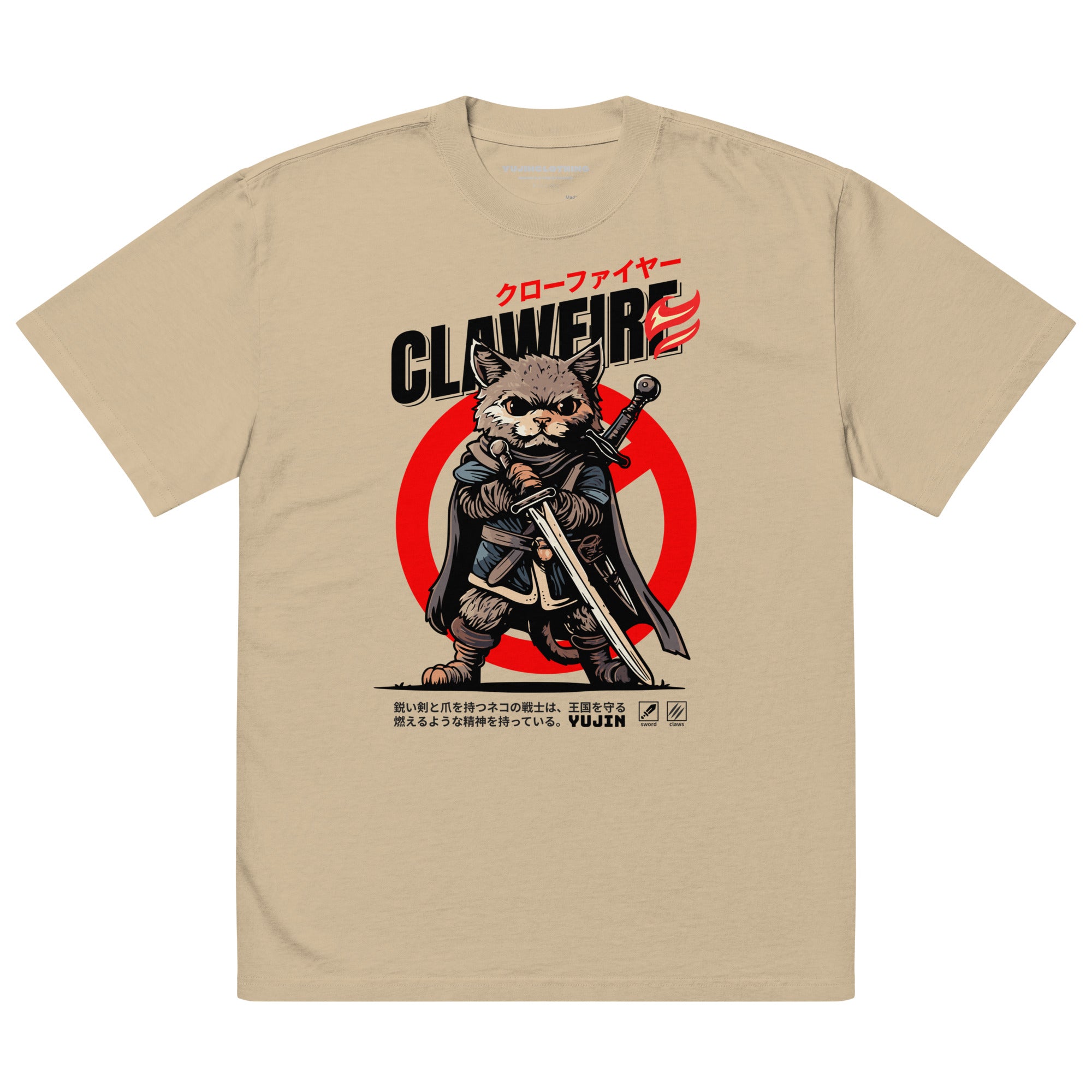 Clawfire Oversized Faded Cat T-Shirt | Yūjin Japanese Anime Streetwear Clothing