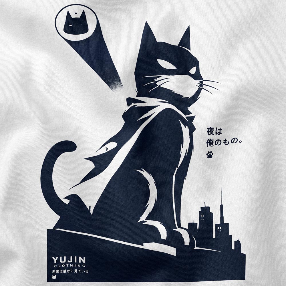 Own the Night Cat T-Shirt — white closeup