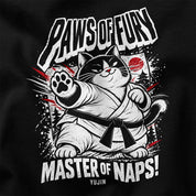 Paws of Fury Cat T-Shirt — Black artwork close-up