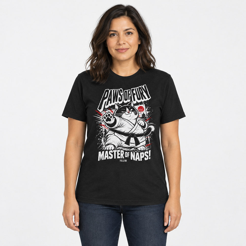Paws of Fury Cat T-Shirt — Black female lifestyle