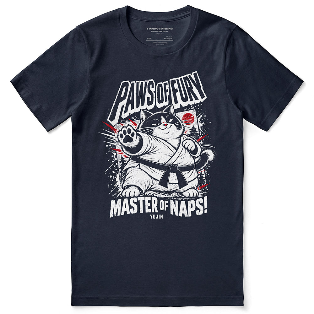 Paws of Fury Cat T-Shirt — Navy flat lay