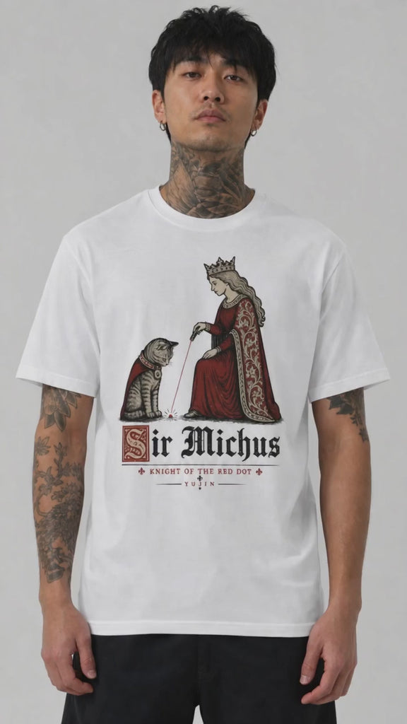 Sir Michus Cat T-Shirt fit and movement on male model