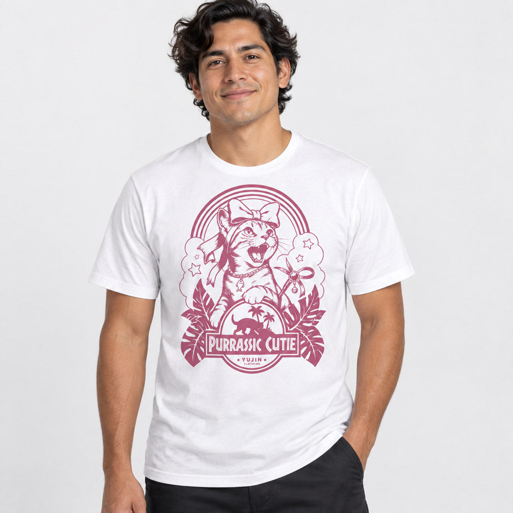 Purrassic Cutie Cat T-Shirt — male lifestyle