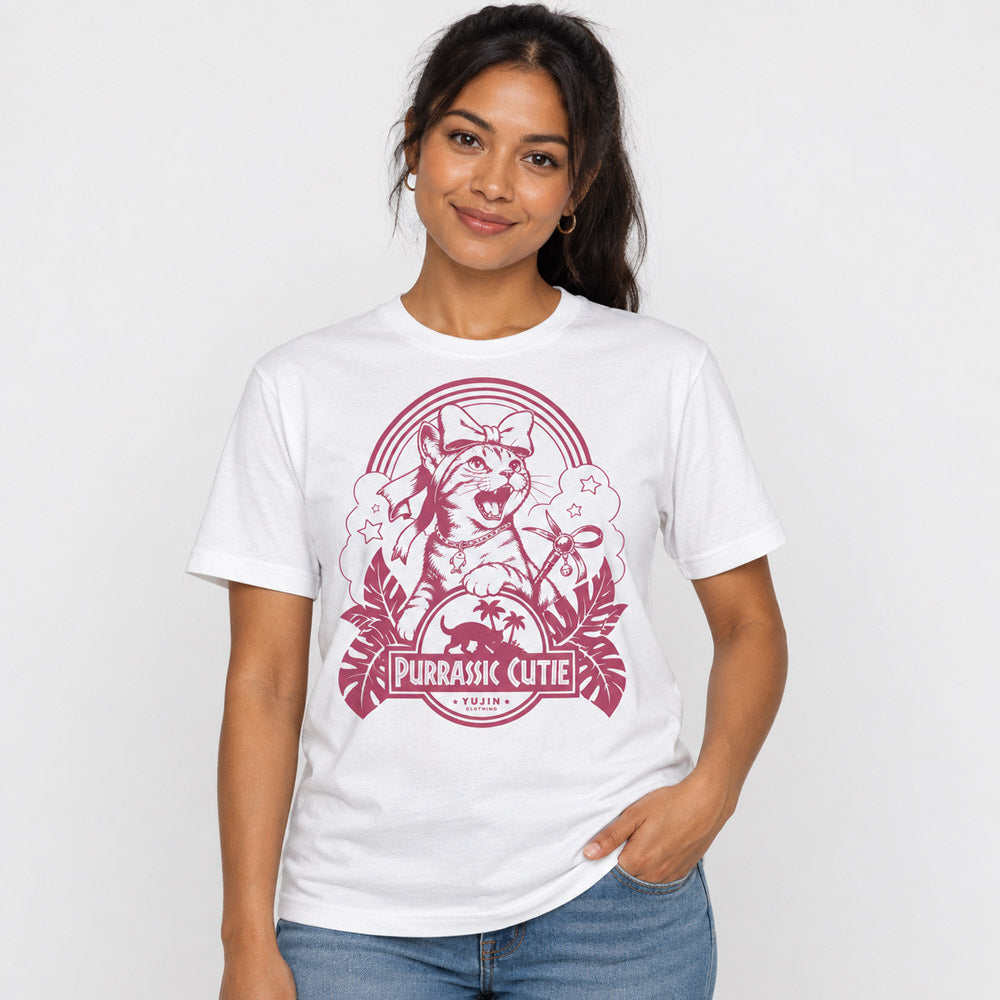 Purrassic Cutie Cat T-Shirt — female lifestyle