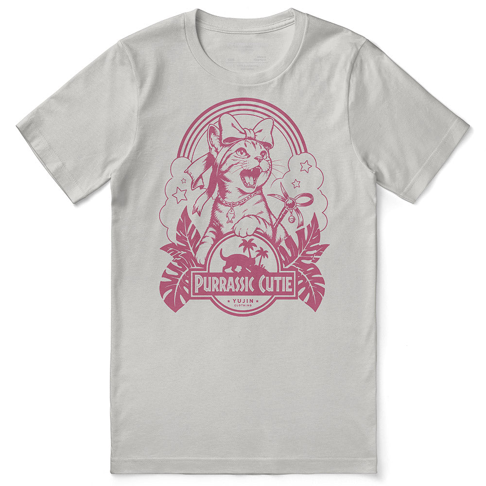 Purrassic Cutie Cat T-Shirt — silver flat lay