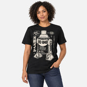 Female model wearing R2-D40 Retro T-Shirt in Black